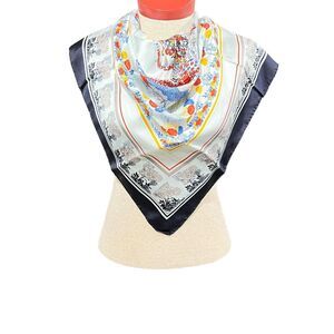ECHO Silk Scarf Multicolor Floral Creamy White Navy Vintage Marshall Fields Tag